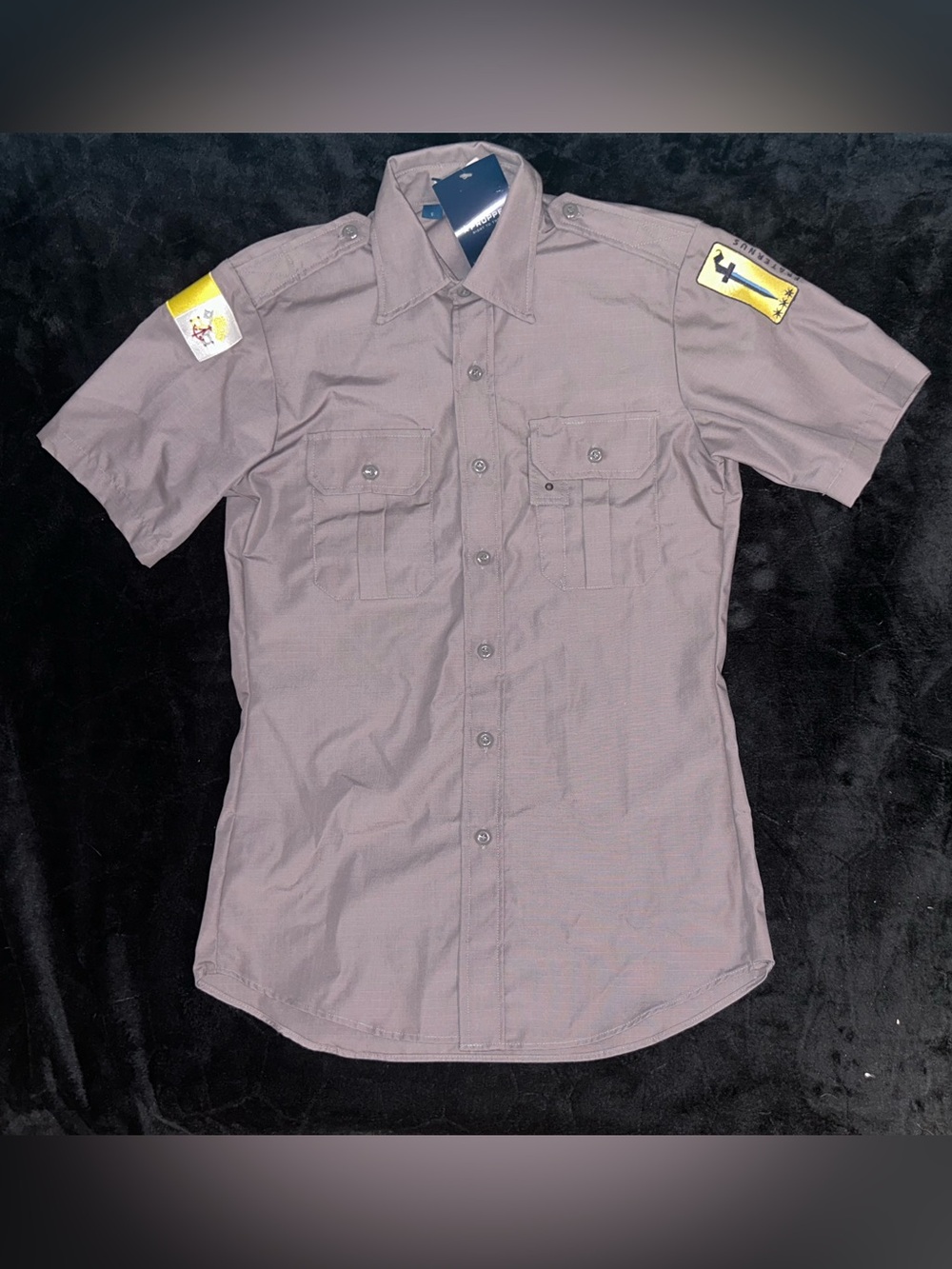 Propper Shirt Mens S Gray S/S Tactical Collared Double Pockets 2 Arm Patches NWT